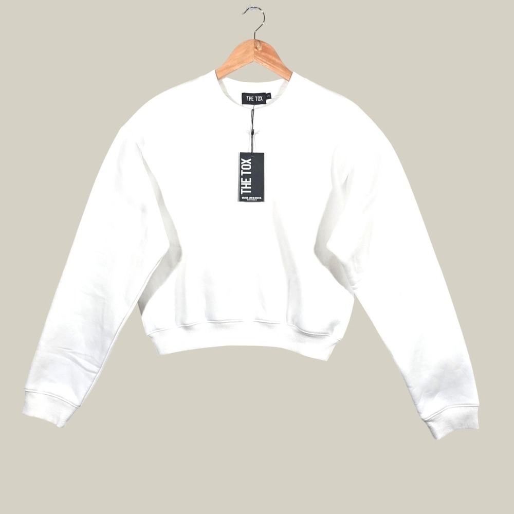 The Tox Technique VIP Member Cropped Sweatshirt Womens L White Graphic Pullover - Picture 2 of 11